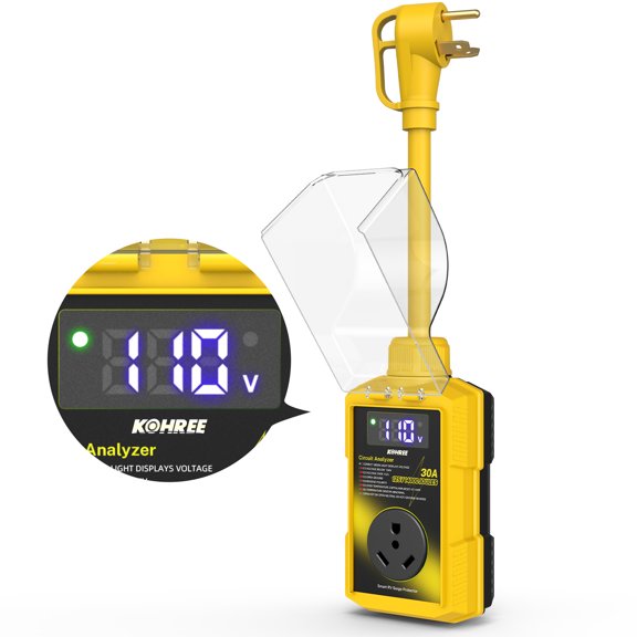 Kohree RV Surge Protector 30 Amp, 18000 Joules RV Power Surge Voltage Protection, RV Adapter Plug with Auto Shut Off LED Large Screen Real-Time Circuit Analyzer for Travel Trailers Camper-30A Yellow