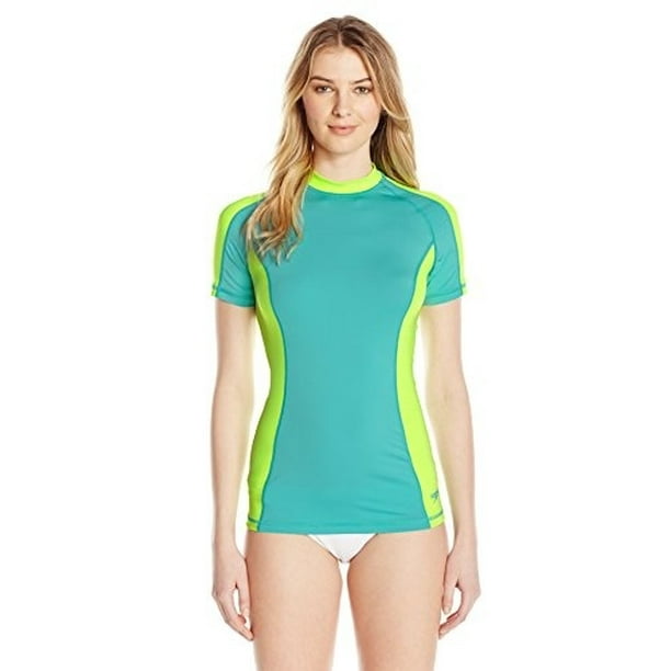 Speedo Speedo Women's Solid Short Sleeve Rashguard Shirt, Bali Blue