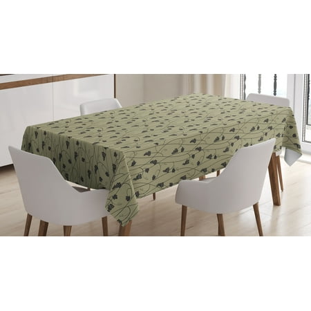 Grapes Vinyl Tablecloth - Vine Tablecloth, Rustic Vineyard Illustration with Monochrome Bunch of Grapes on Tender Vine Stems, Rectangular Table Cover for Dining Room Kitchen, 52 X 70 Inches, Khaki Black, by Ambesonne