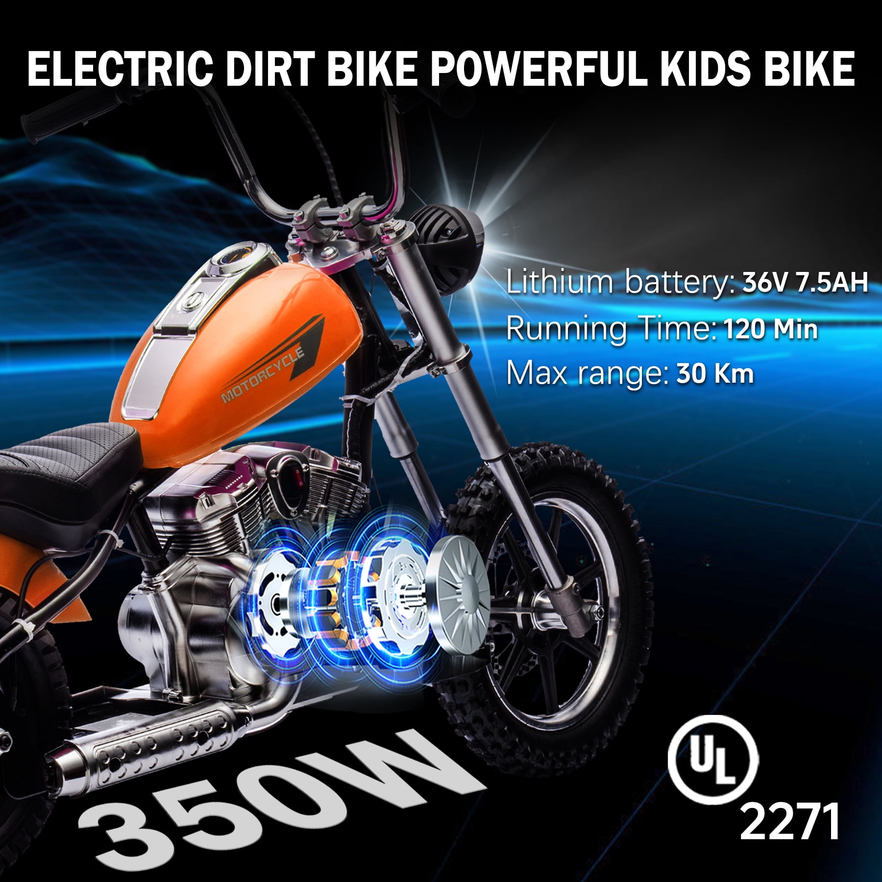 JoyWheels 36V Electric Dirt Bike, 350W Ride on Toy Motorcycle for kids,14mph, Orange
