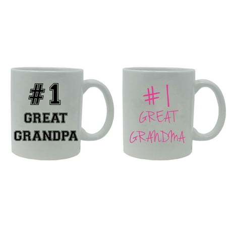1 Grandma Mug #1 Great Grandpa and #1 Great Grandma 11-Ounce White Ceramic Coffee Mugs Set, White/White ()