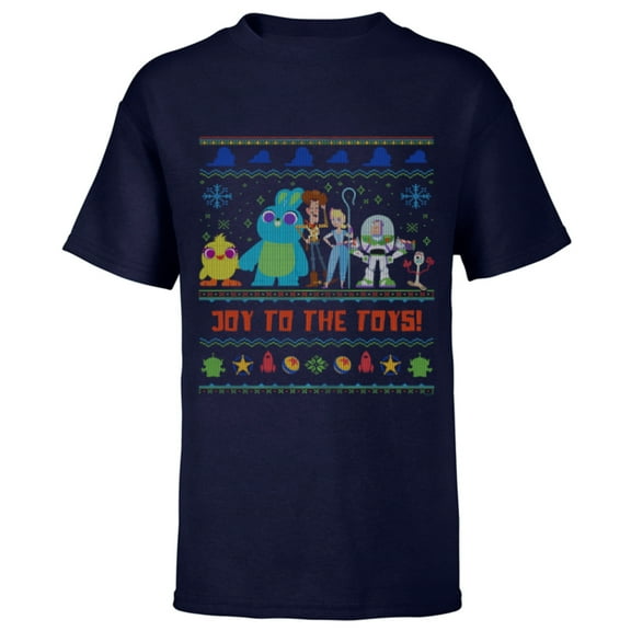 Disney PIXAR Joy to the Toy Story 4 Ugly Christmas Sweater - Short Sleeve T-Shirt for Kids - Customized-Navy