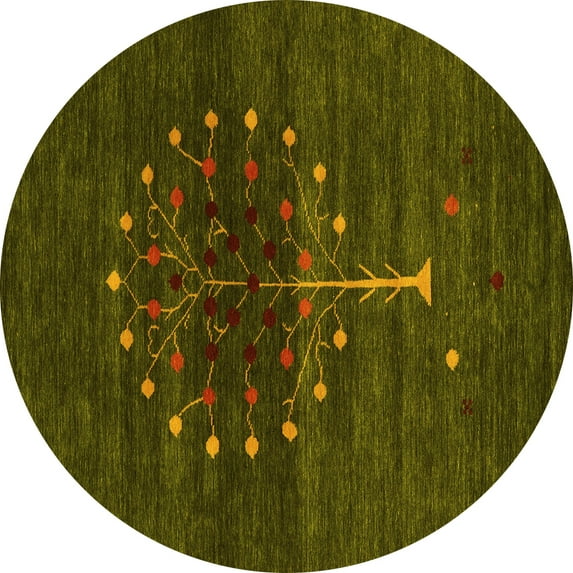 Ahgly Company Indoor Round Abstract Yellow Contemporary Area Rugs, 8' Round