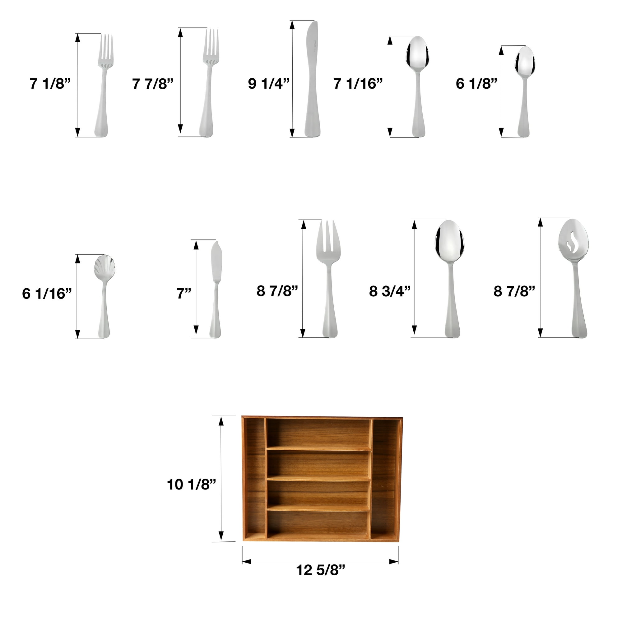 Mainstays Splendent 45 Piece Stainless Steel Flatware Set with Wooden Tray Organizer, Service for 8 Adults