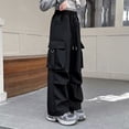 thumbnail image 4 of Kids Girl Pants Girls Solid Straight Leg Cargo Pants Drawstring Elastic Waist Fashion Childrens Bottoms Streetwear for Kids Black 5 Years-6 Years, 4 of 7
