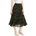 thumbnail image 5 of Unique Bargains Women's Floral Elastic Waist Chiffon Tiered A-Line Maxi Skirt M Black A, 5 of 6
