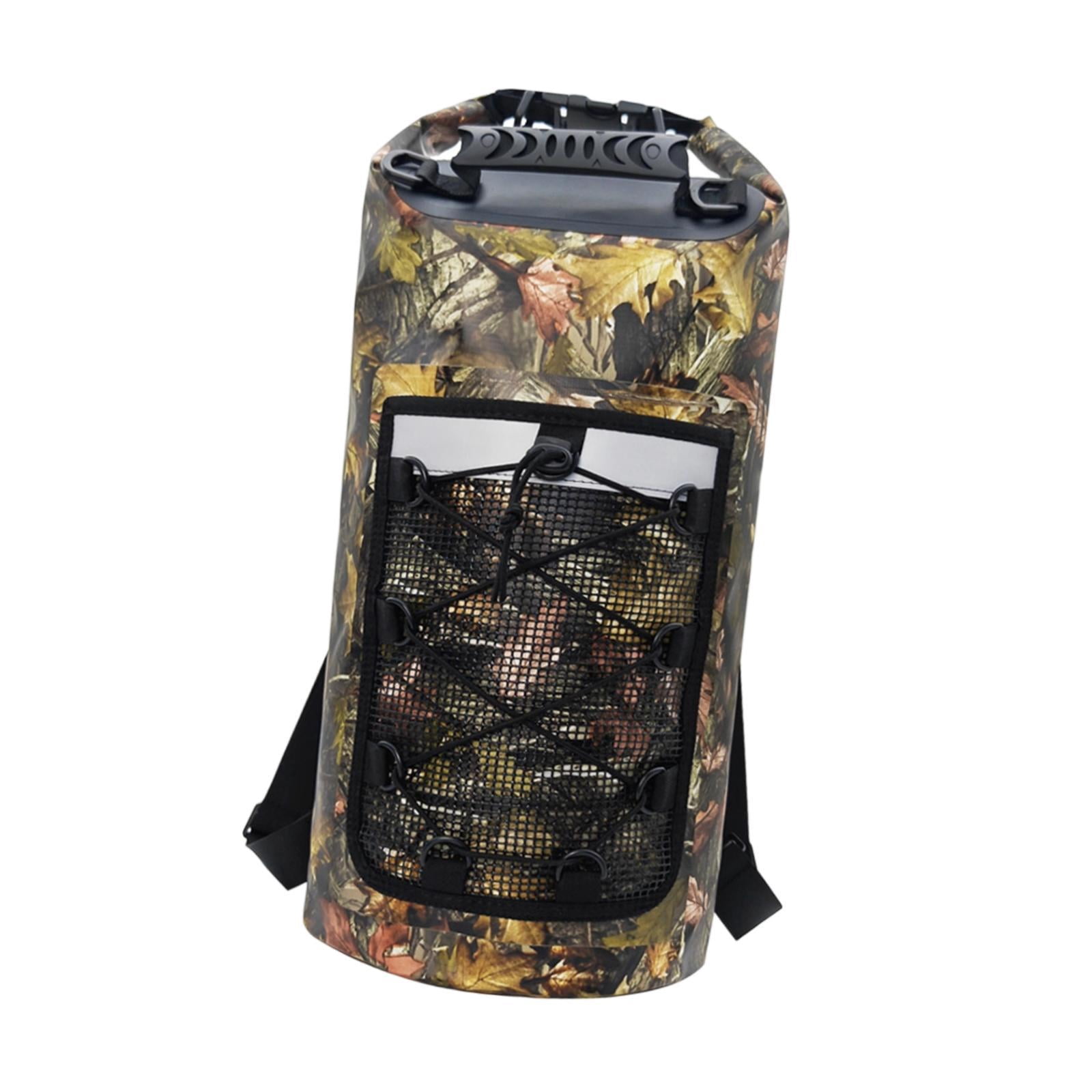 Dualoai Waterproof Dry Bag Multifunctional with Mesh Pocket Men Women Comfortable Floating Backpack Storage Bag for Swimming Kayaking Leaves Pattern