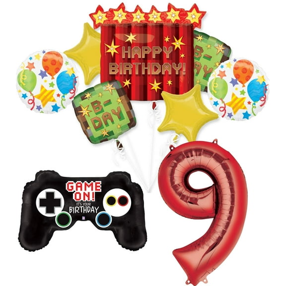 Video Game 9th Birthday Party Supplies TNT Pixelated Balloon Bouquet Decorations