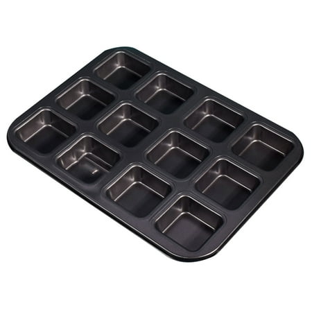 

12 Cups Square Mini Bread Burger Muffin Cupcake Mold for Household Non-Stick Baking Pan Oven Trays Pastry Tool(Black)