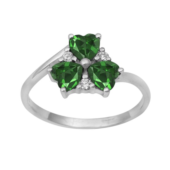 Three Stone 4 MM Green CZ 925 Sterling Silver Women Heart Ring