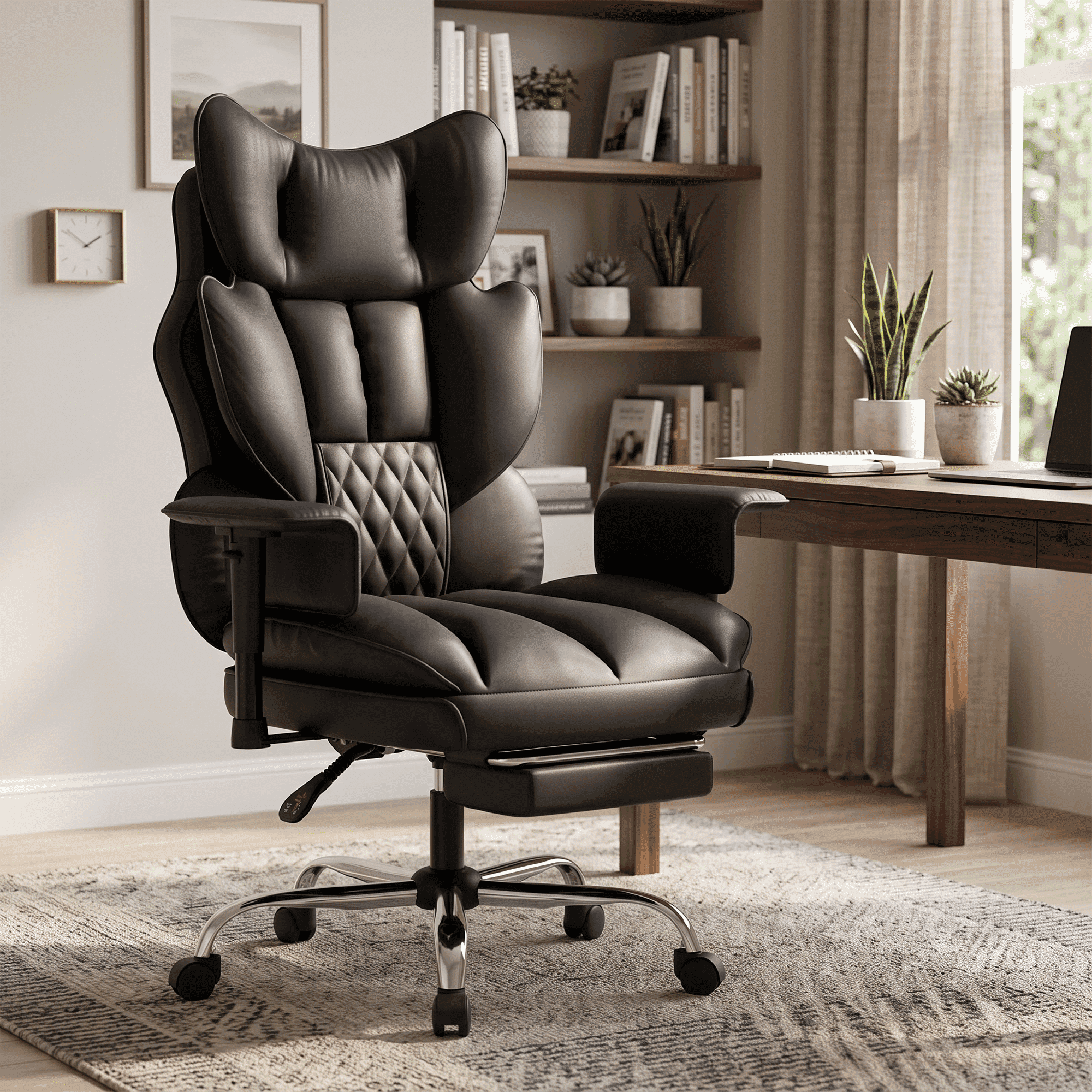 Mr IRONSTONE Executive Office Chair, High Back PU Leather Computer Desk Chair with Footrest and 3D Armrests, 350 LBS Capacity, Black