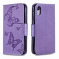 thumbnail image 3 of Allytech iPhone Xr Case (6.1"), Slim Fit PU Leather Folio Butterfly Embossed Shockproof Wrist Hand Strap Flip Cards Holder Wallet Case TPU Back Cover for Apple iPhone XR, Violet, 3 of 8