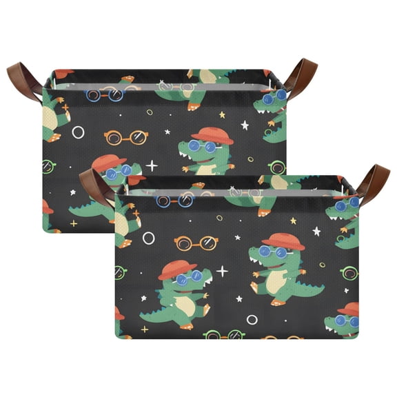 Rectangle Storage Basket with Handles Crocodile Glasses Collapsible Storage Bin Large Storage Bins Decorative for Clothes Toys Bedroom