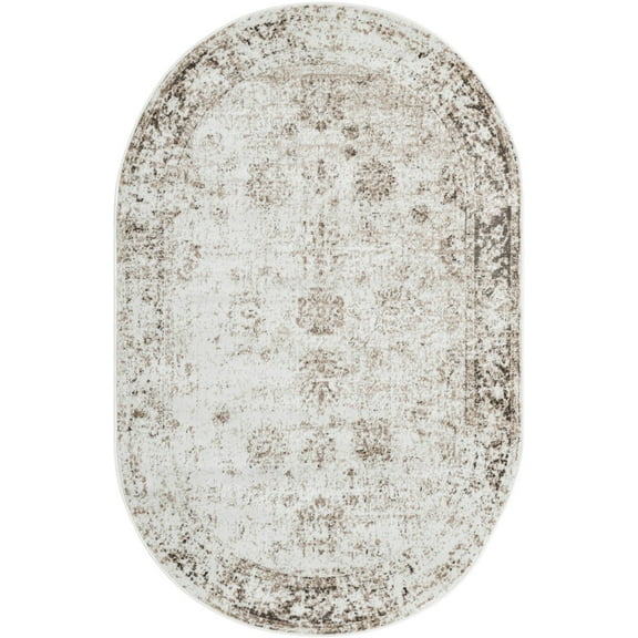 Rugs.com Monte Carlo Collection Rug – 5' x 8' Oval Beige Medium Rug Perfect For Living Rooms, Large Dining Rooms, Open Floorplans