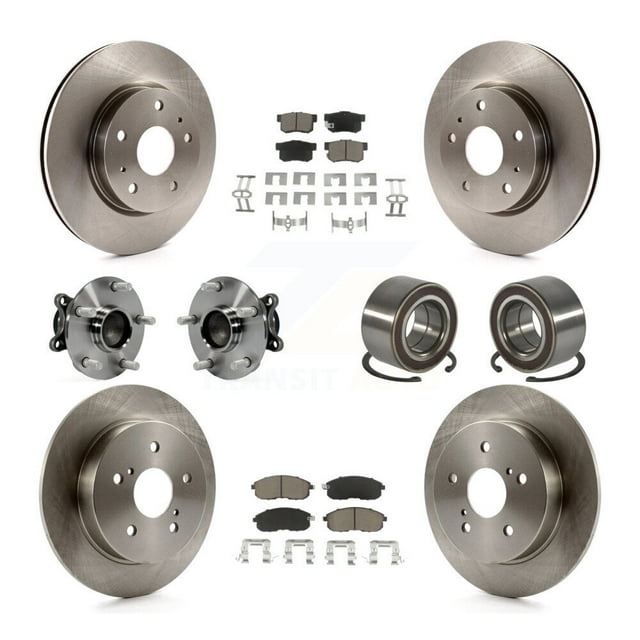 Transit Auto Front Rear Wheel Hub Bearings Assembly Disc Brake Rotors and Ceramic Pads Kit (10Pc) for Car 2008-2013 Suzuki SX4 FWD - Left Right Side (Driver Passenger) KBB-117189