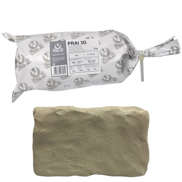 SIO-2 PRAI 3D Grès Blanc Argile de Poterie à Haute Température pour Impression 3D, 11 lb (5 kg) / Argile Cuite au Four