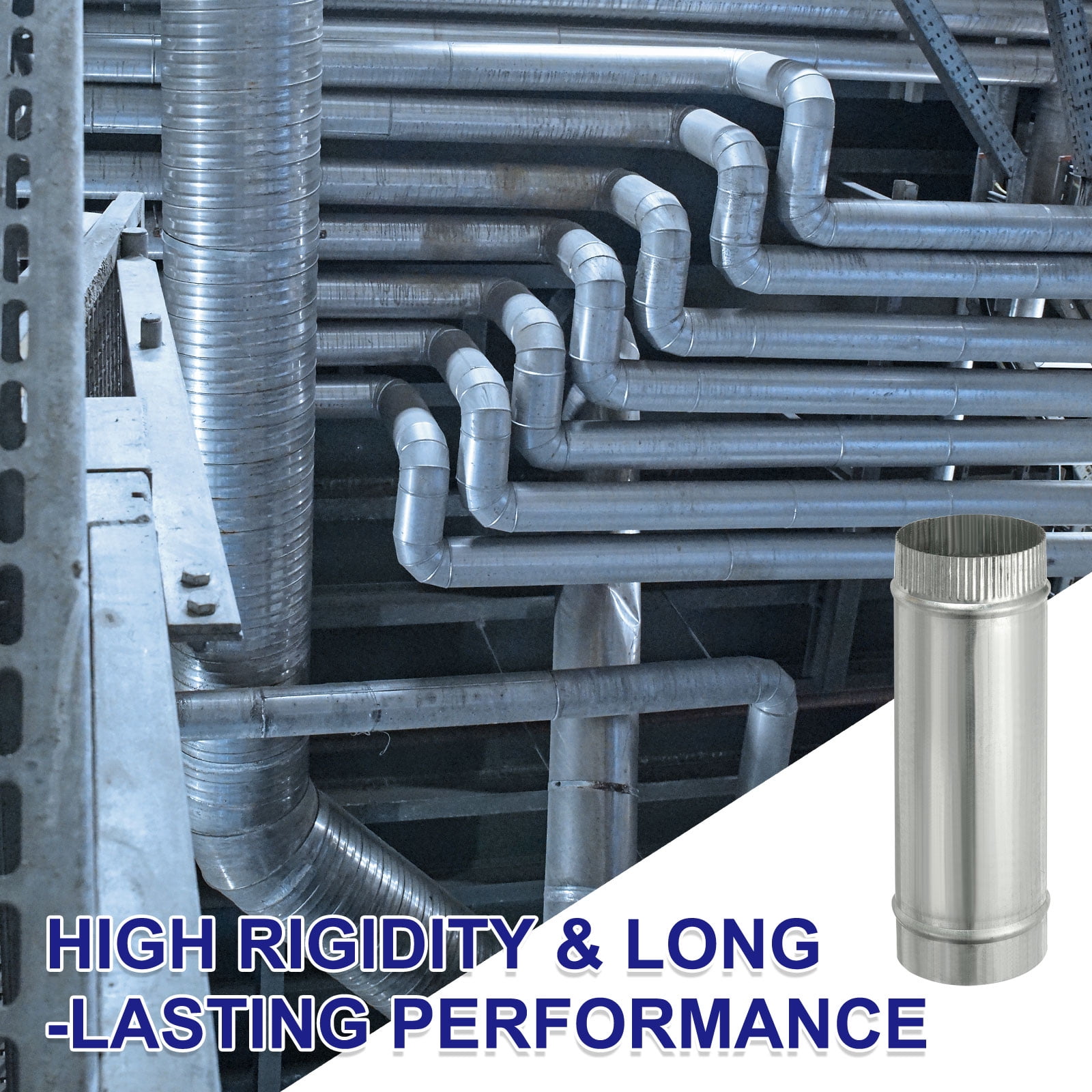 Uxcell 4 x 12 Inch Round Dryer Duct, 1PCS Galvanized Steel Crimped Straight Air Vent Duct Extension Coupler Pipe Adapter Connector for HVAC Dryer Hood Ventilation Chimney, Silver