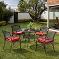 thumbnail image 3 of Nuu Garden Cast Aluminum Outdoor 5-Piece Patio Dining Set, Patio Bistro Furniture Set, 4 Patio Chairs with Cushions, Dining Table with Umbrella Hole, Black and Red, 3 of 9