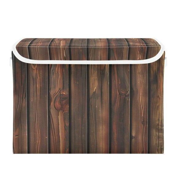 Red Wood Board Foldable Storage Bin with Lid and Handle Collapsible Storage Box 16.5 x 12.6 x 11.8 inches