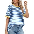 thumbnail image 5 of UVN Striped Tops for Women Summer Short Sleeve T Shirts Casual Crewneck Color Block Shirts, 5 of 10