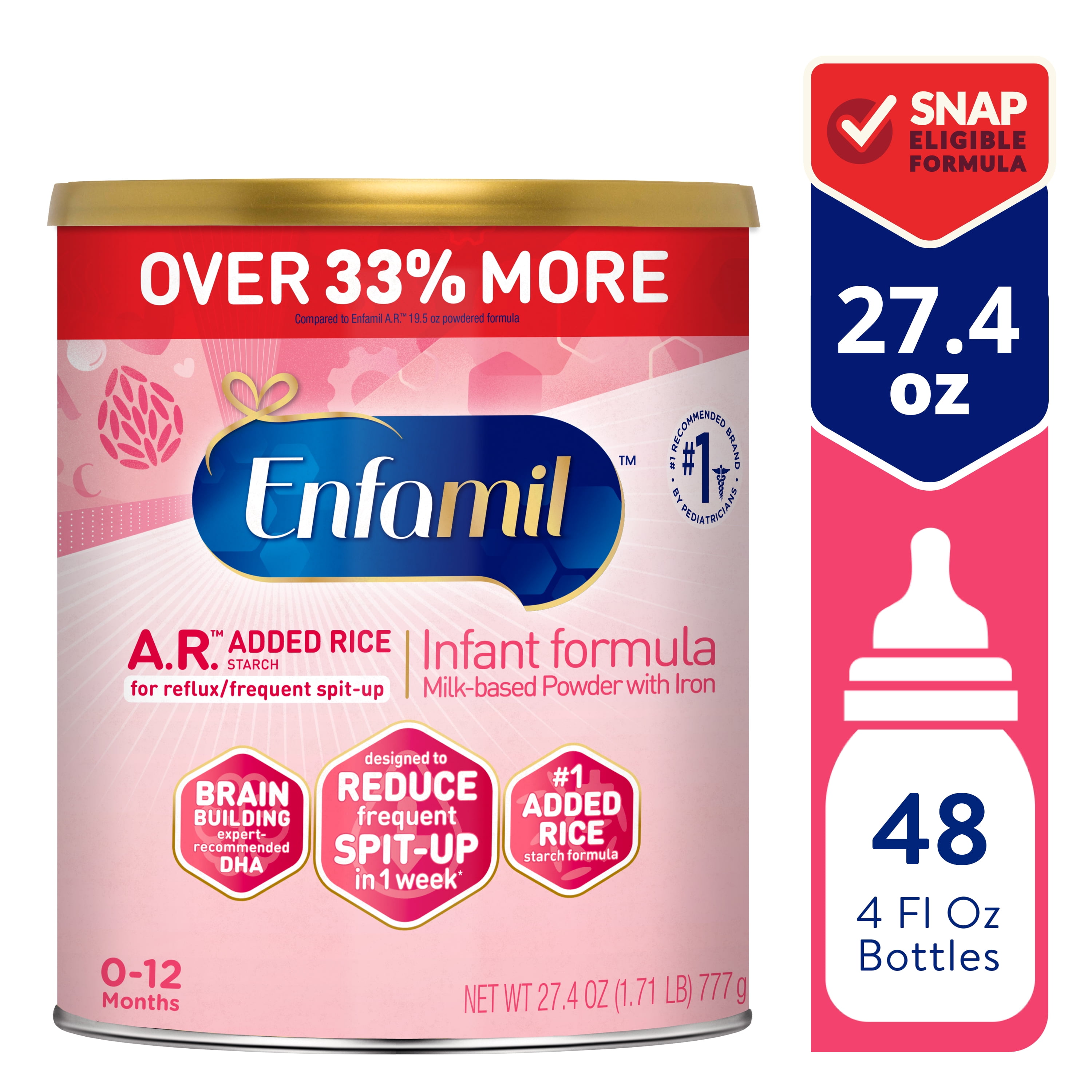 Enfamil . Infant Formula, Clinically Proven to Reduce Reflux & Spit-Up  in 1 Week, with Iron, DHA for Brain Development, Probiotics to Support  Digestive & Immune Health, Powder Can,  Oz -