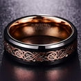 thumbnail image 4 of 8mm Mens Black and Rose Gold Tungsten Ring Celtic Dragon Wedding Bands Beveled Edge Size 5-15, 4 of 6