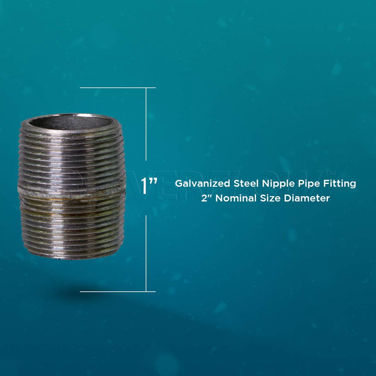 Supply Giant 2" x 1", Closed Steel Pipe, pre cut Industrial Pipe, Threaded Pipe Nipples and Fittings, Build Vintage DIY Furniture, Galvanized (Pack Of 10)