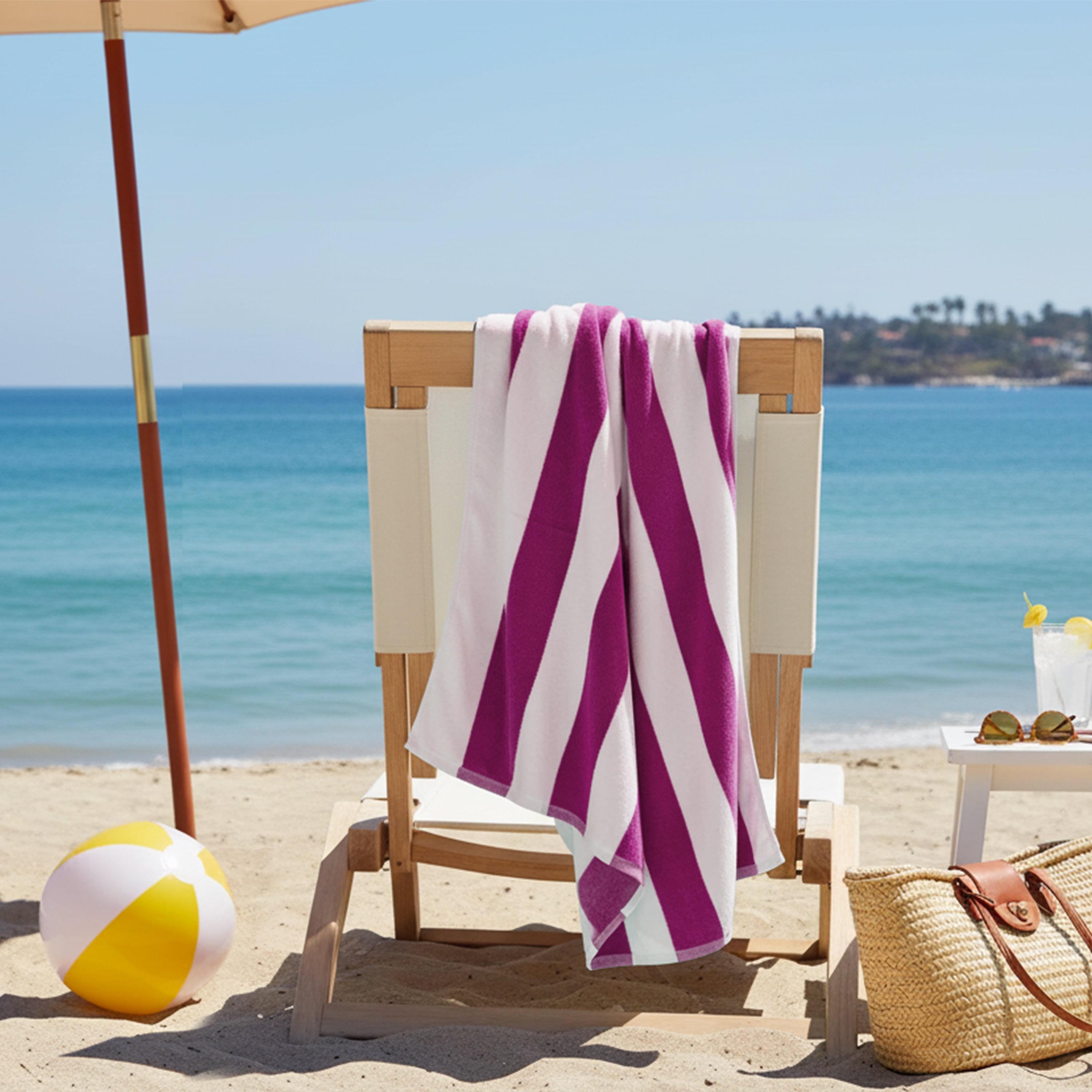 Mainstays Cabana Stripe Beach Towel, Lilac, 1 Piece, 30"x60''