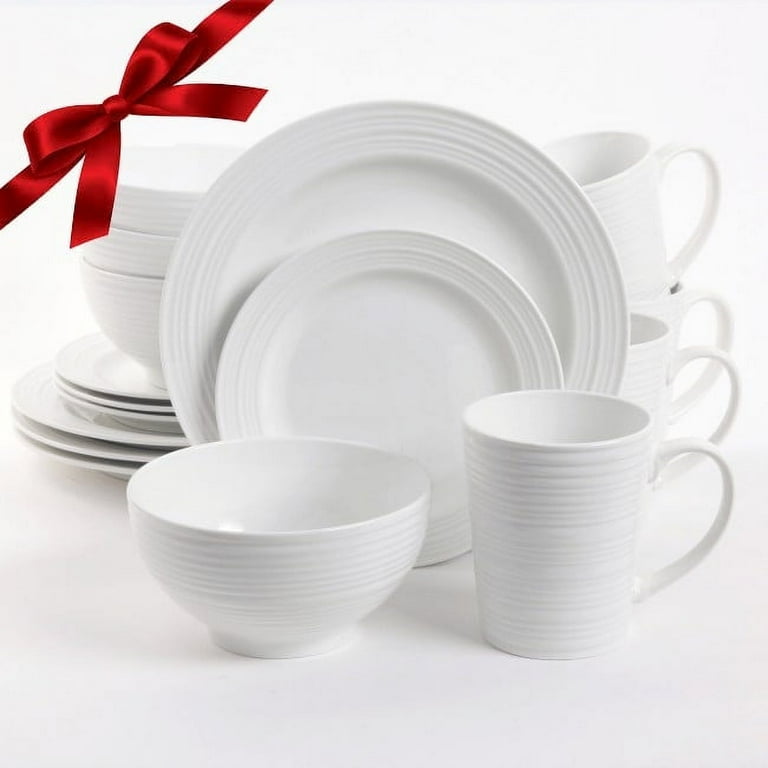 Gibson Home Amelia Court 16 Piece Dinnerware Set in White Embossed