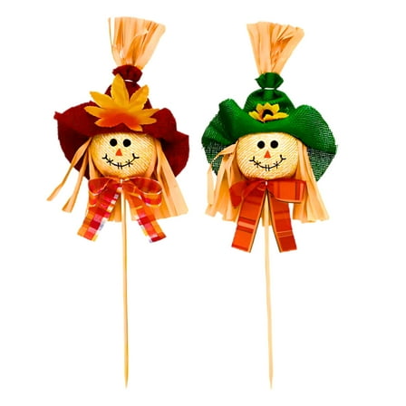 (2) Decorative Scarecrow Picks, 13.15in Fall Harvest Stakes for Autumn Halloween Thanksgiving Harvest Seasonal Displays – Design and Colors May Vary