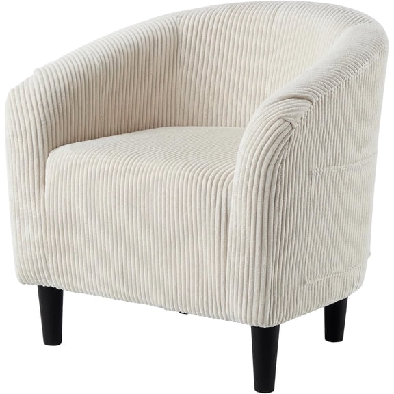 White Soft Velvet Barrel Chair, Upholstered Club Accent Chair with Curved Back & Thick Cushion – Comfy Armchair for Living Room, Bedroom, Office or Reception