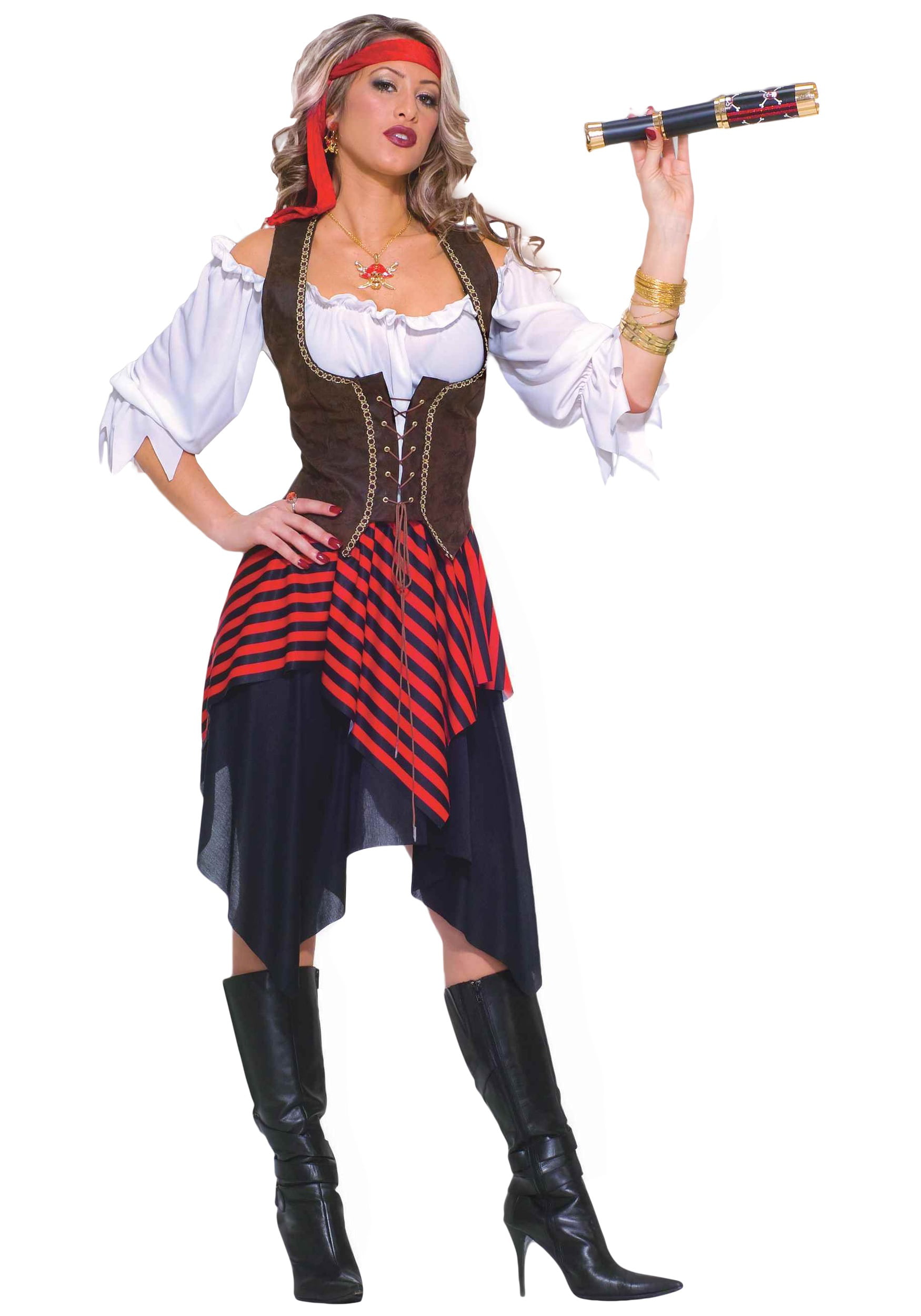 Adult Pirate Wench Costume Womens Buccaneer Ladies Halloween Fancy Dress Outfit 