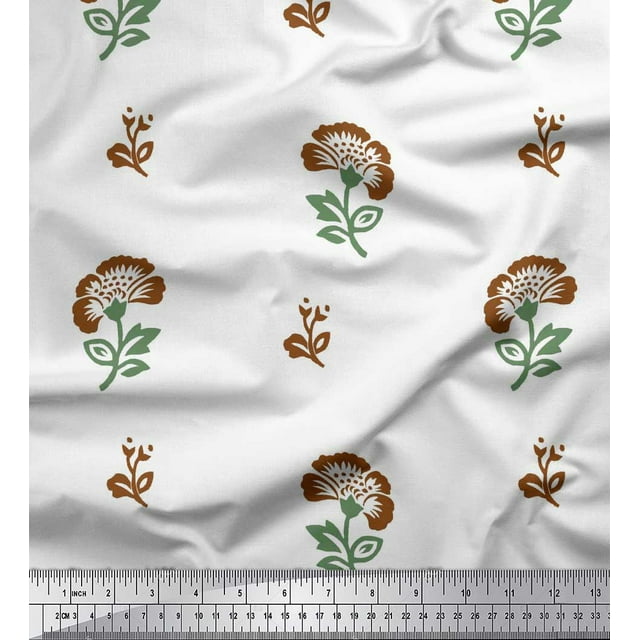 Soimoi Silk Fabric Leaves & Floral Block Decor Fabric Printed Yard 42 Inch Wide