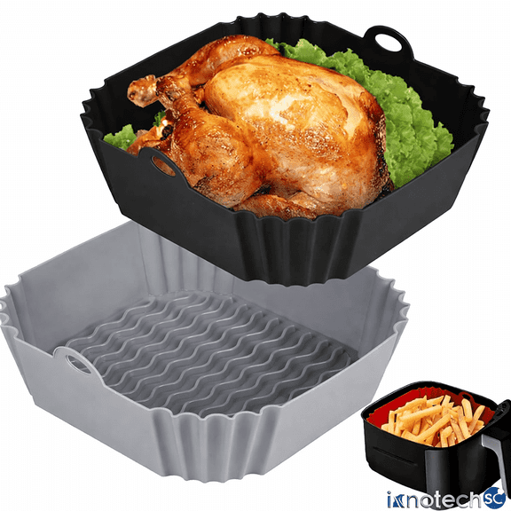 Innotech SC 8.5” Square Silicone Air Fryer Liner, Reusable Non-Stick Heat Resistant Basket Insert, Dishwasher Safe, Fits 4–7 Qt Air Fryers