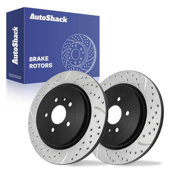 AutoShack Rear Vented Drilled & Slotted E-Coated Brake Rotors 2-PC Set Replacement for 2013-2019 Ford Explorer 2013-2019 Ford Taurus 2012-2016 Lincoln MKS ShadowGuard 13.58" (345 mm)