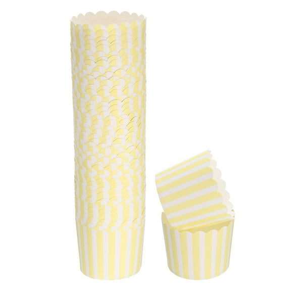 50Pcs Paper Baking Cups 6oz Bulk Cupcake Muffins Liners Cases Wrappers Pinstripe Yellow