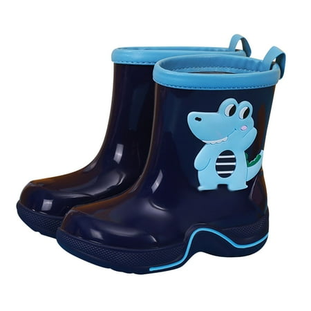 

Caqnni Toddler and Kids Rain Boots with Easy On Handles - Boys and Girls Colors and Designs (Dark Blue 190)