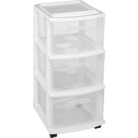 Homz® 3 Drawer Medium Cart with Casters / Wheels, White Frame with Clear Drawers