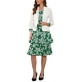 thumbnail image 4 of INSPIRE CHIC Women's 2 Piece Suit Set Notched Lapel Blazer Layered Dress Outfit L White Green, 4 of 6