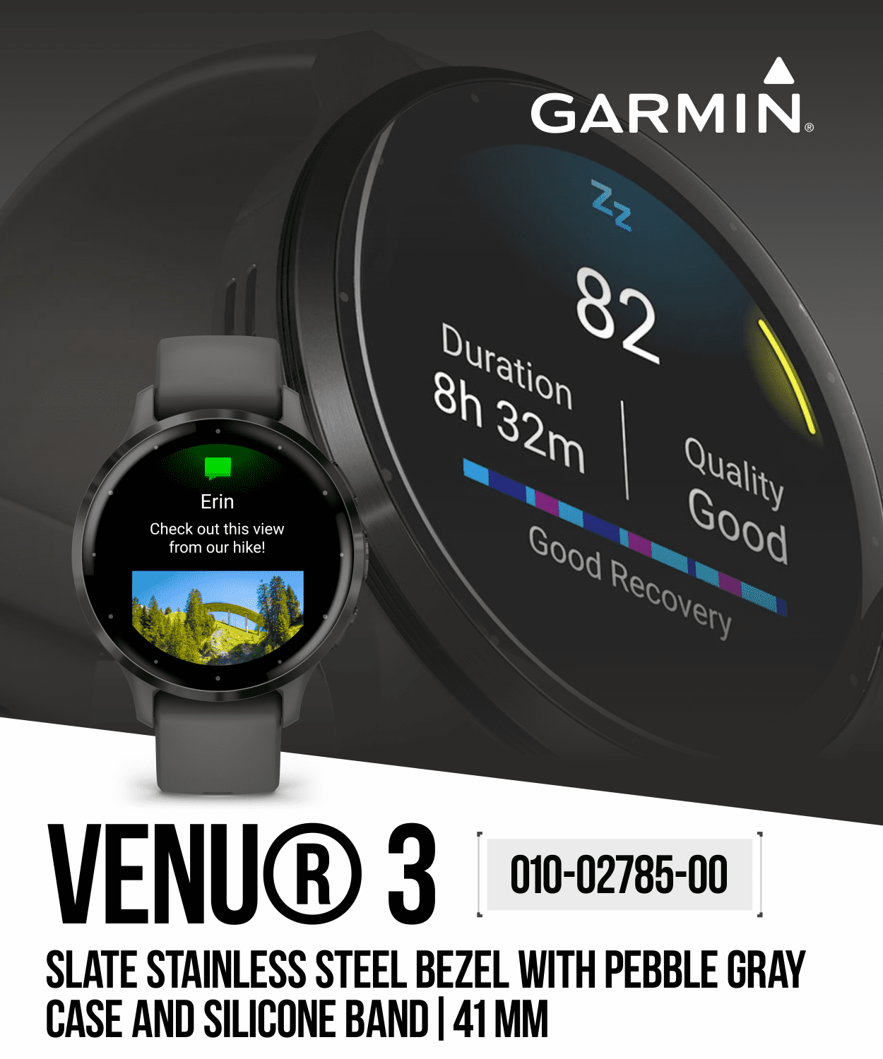 Garmin 010-02785-01 Venu 3S Health Fitness GPS Smartwatch Steel Bezel with  Sage Gray Case 41mm Bundle with 2 YR CPS Enhanced Protection Pack 