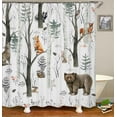 thumbnail image 3 of 4PCS Cabin Shower Curtain Set, Bear Deer Elk Moose Woodland Animal Hunting Lodge Patchwork Red Black Buffalo Plaid Christmas Country Rustic Farmhouse Bathroom Decor, Non-Slip Bath Mat, 3 of 7