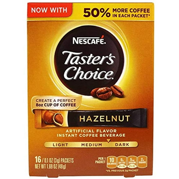 Nescafe Tasters Choice Hazelnut Medium Dark Roast Instant Coffee, 16 ct