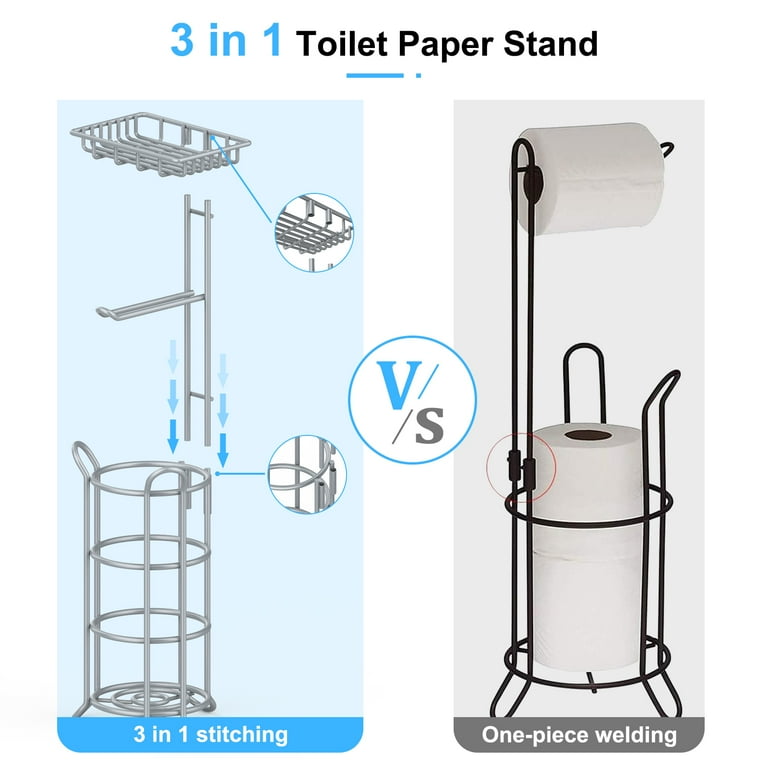 stusgo 3-in-1 Toilet Paper Holder Free Standing, Portable Stainless Steel  Bathroom Toilet Paper Roll Holder Stand, Toilet Roll Holder with Shelf for  Place Cell Phone/Wipe and More (Silver Grey) 