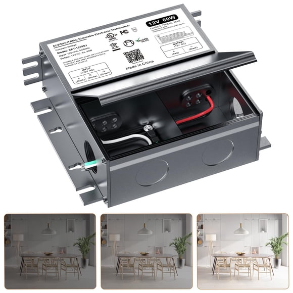 12V Dimmable LED Driver, 60W Triac ELV/MLV LED Transformateur Compatible avec Interrupteurs Lutron&Leviton, Dimmable LED Alimentation 60W