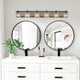 thumbnail image 3 of 6-Light Farmhouse Bathroom Vanity Light, 48.5 Inch Rustic Wall Sconce with Wood Finish and Bubble Glass, 3 of 11