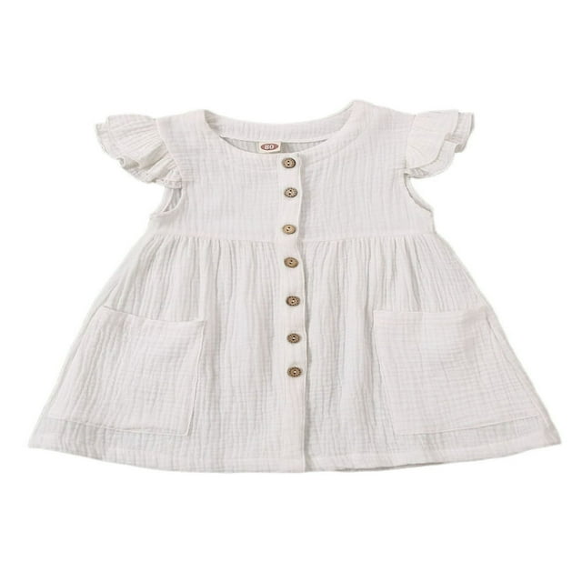 Toddler Girls Solid Color Dress Summer Ruffle Linen Baby Mini Skirt Cqh