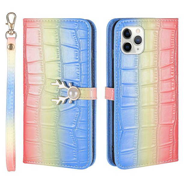 Funda con estampado de alce para iPhone 11 Pro Max con tarjetero, cordón, piel sintética, función billetera y protección contra caídas en las esquinas.