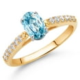 thumbnail image 2 of Gem Stone King 10K Two Tone Gold Blue Zircon and White Lab Grown Diamond Engagement Ring for Women (1.43 Cttw, Gemstone, Oval 7X5MM, Size 5), 2 of 4