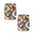 thumbnail image 2 of FOR U DESIGNS Hippie Daisy Print Stool Covers Rectangle Pack of 2, Comfortable Bar Stool Covers Soft Bench Seat Protector Vanity Chair Cover with Elastic Band, 2 of 9
