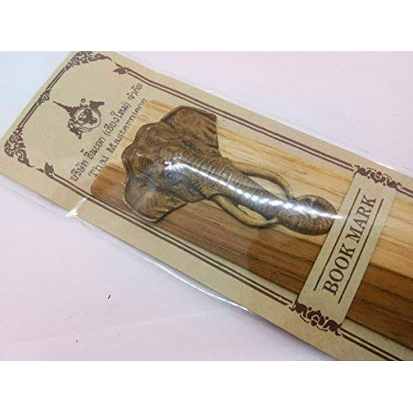 WitnyStore 7" Long Carved Wooden Bookmark Front View of Elephant Head Handmade Unique Craft Accessory Collectibles Gift Souvenir